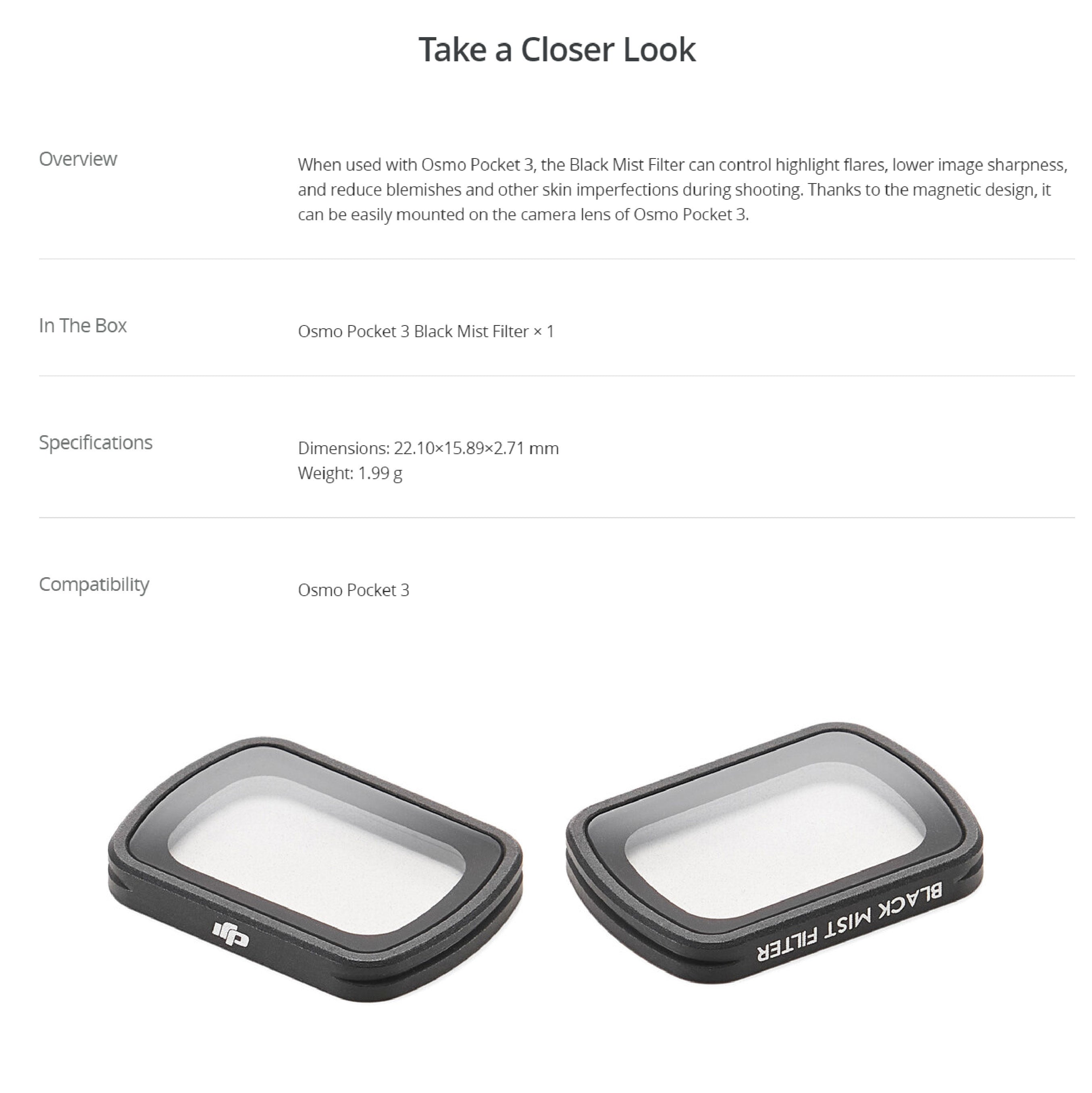 DJI Osmo Pocket 3 Black Mist Filter