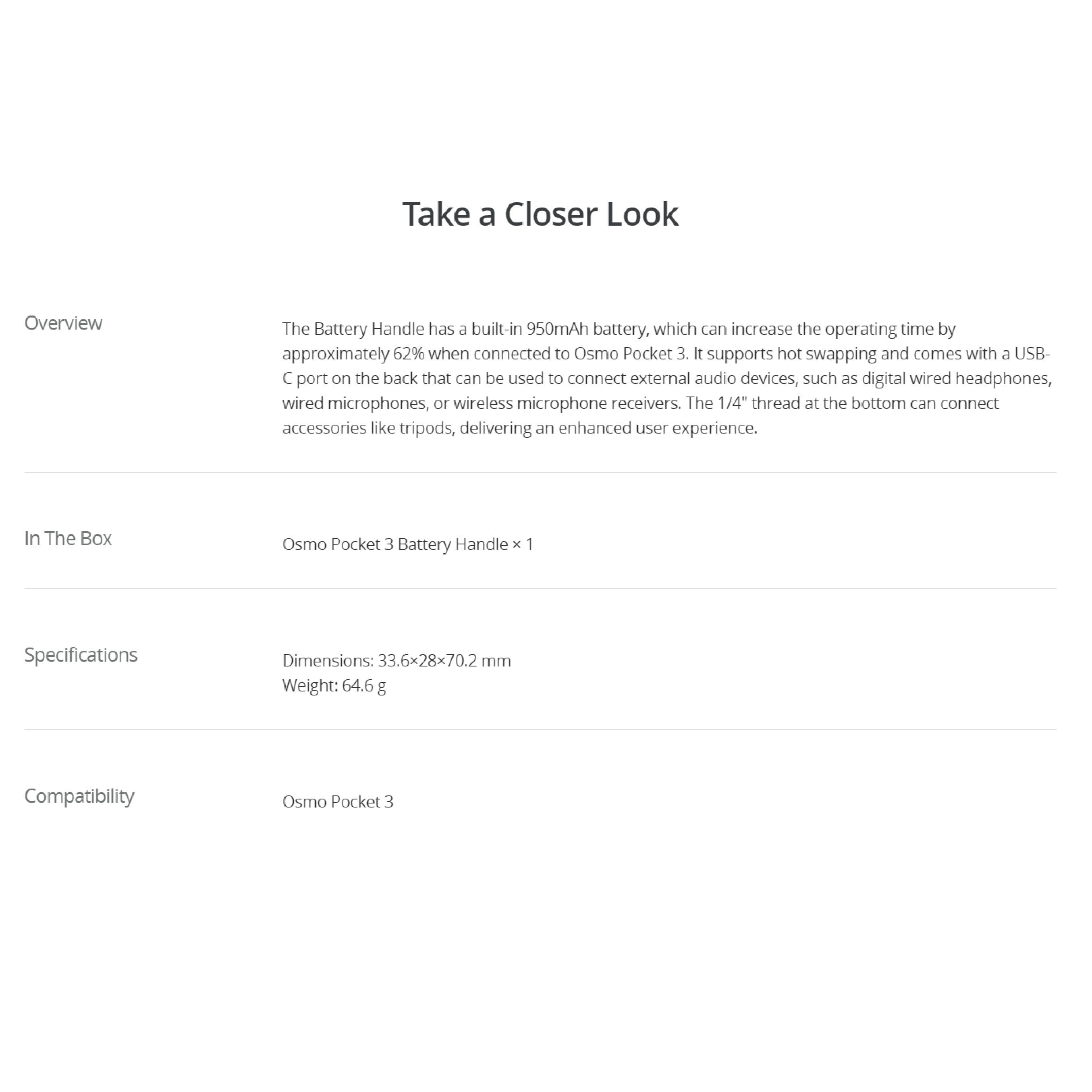 DJI Osmo Pocket 3 Battery Handle