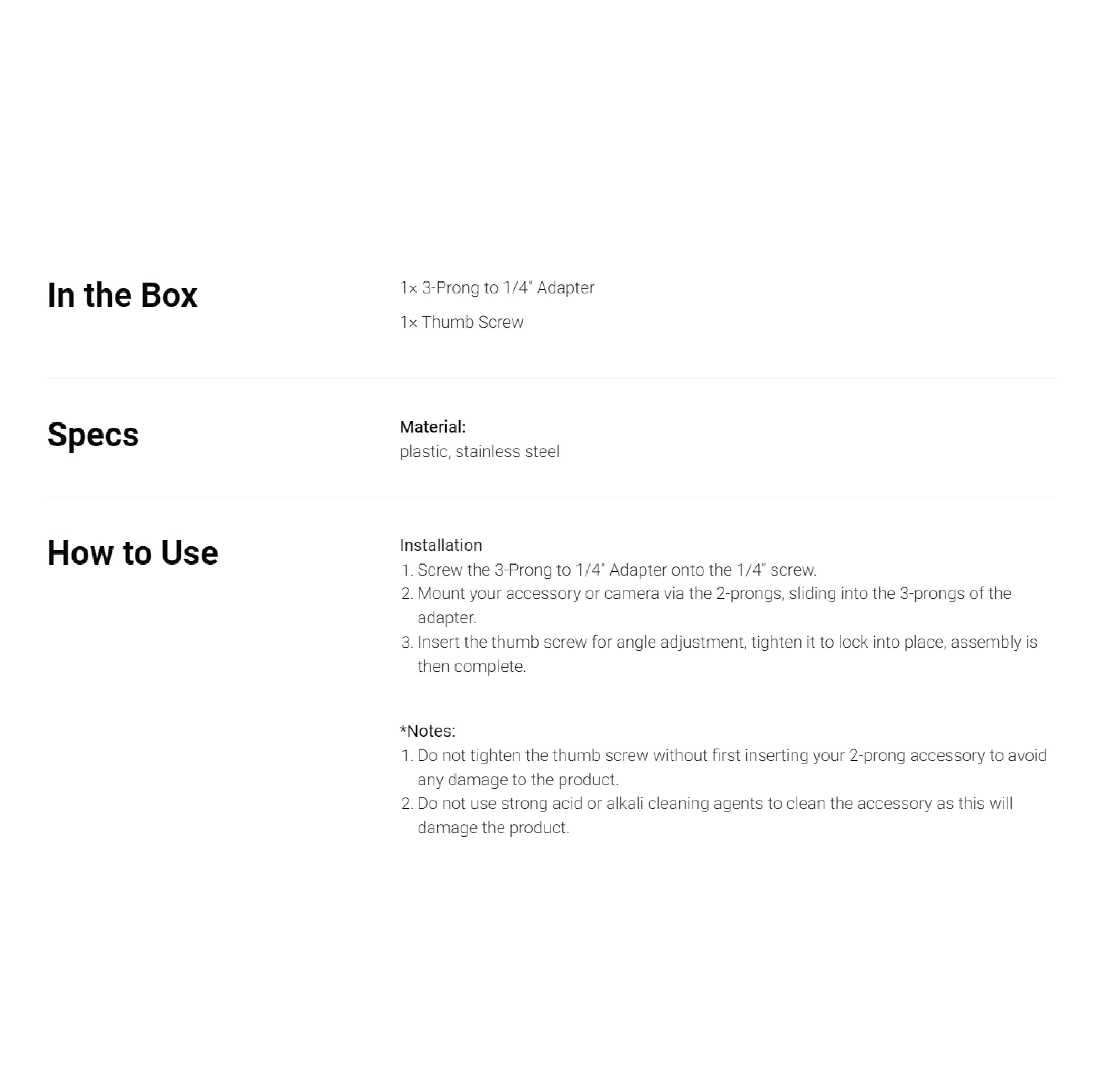 Insta360 3-prong to 1/4” adapter