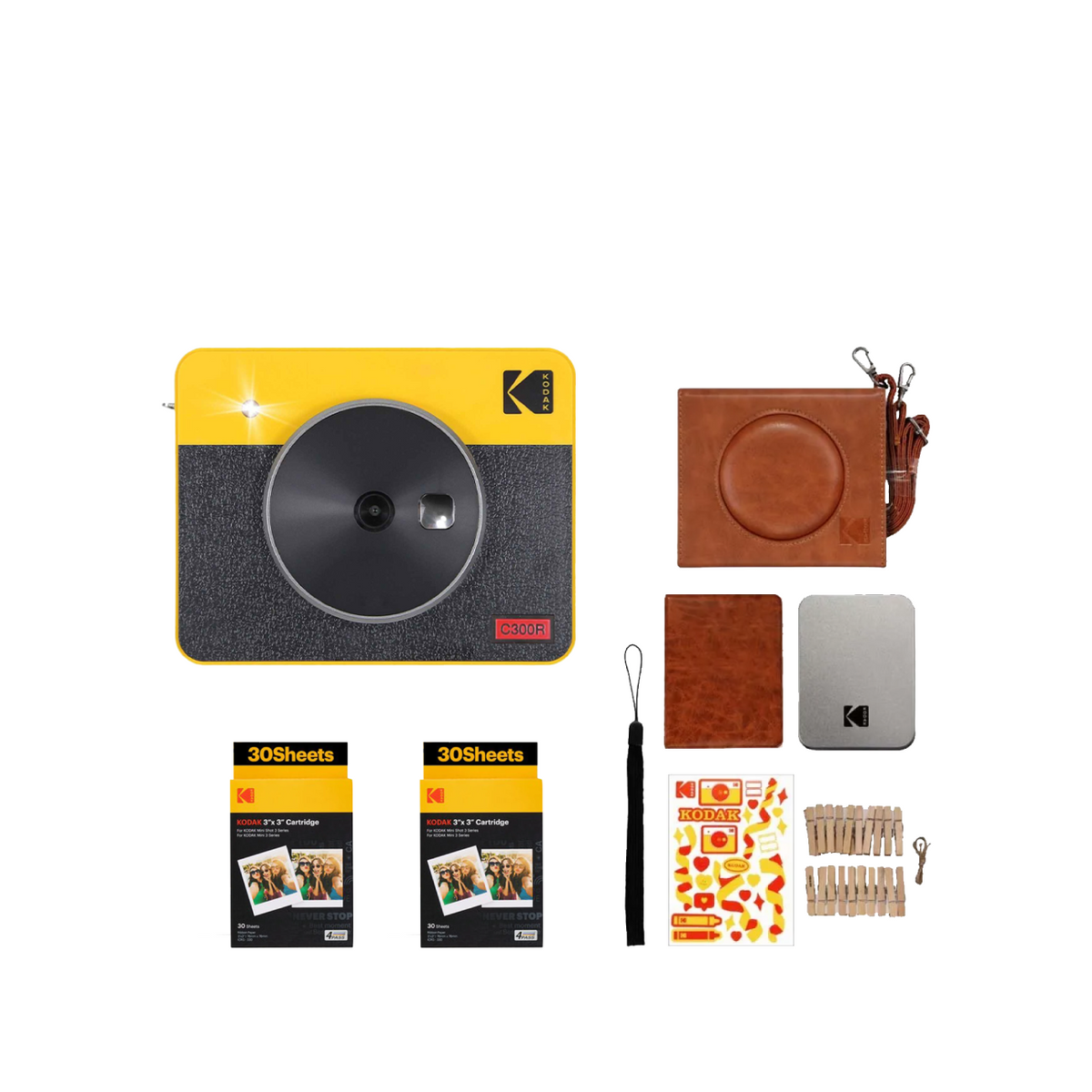 Kodak Mini Shot 3 Retro 2-in-1 Instant Camera & Photo Printer with accessories on a white background