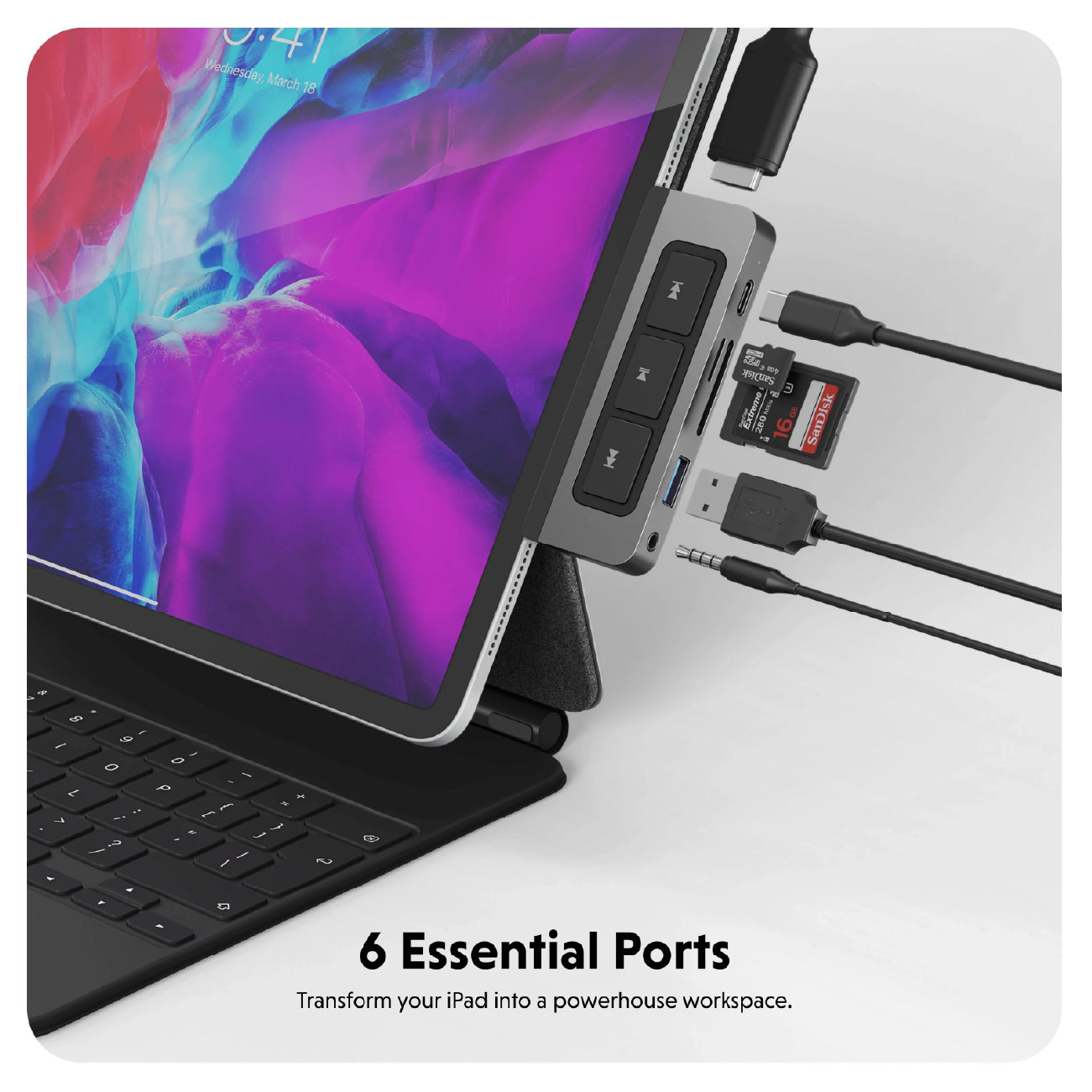 HyperDrive 6-in-1 Media Hub for iPad Pro and Air Space Gray