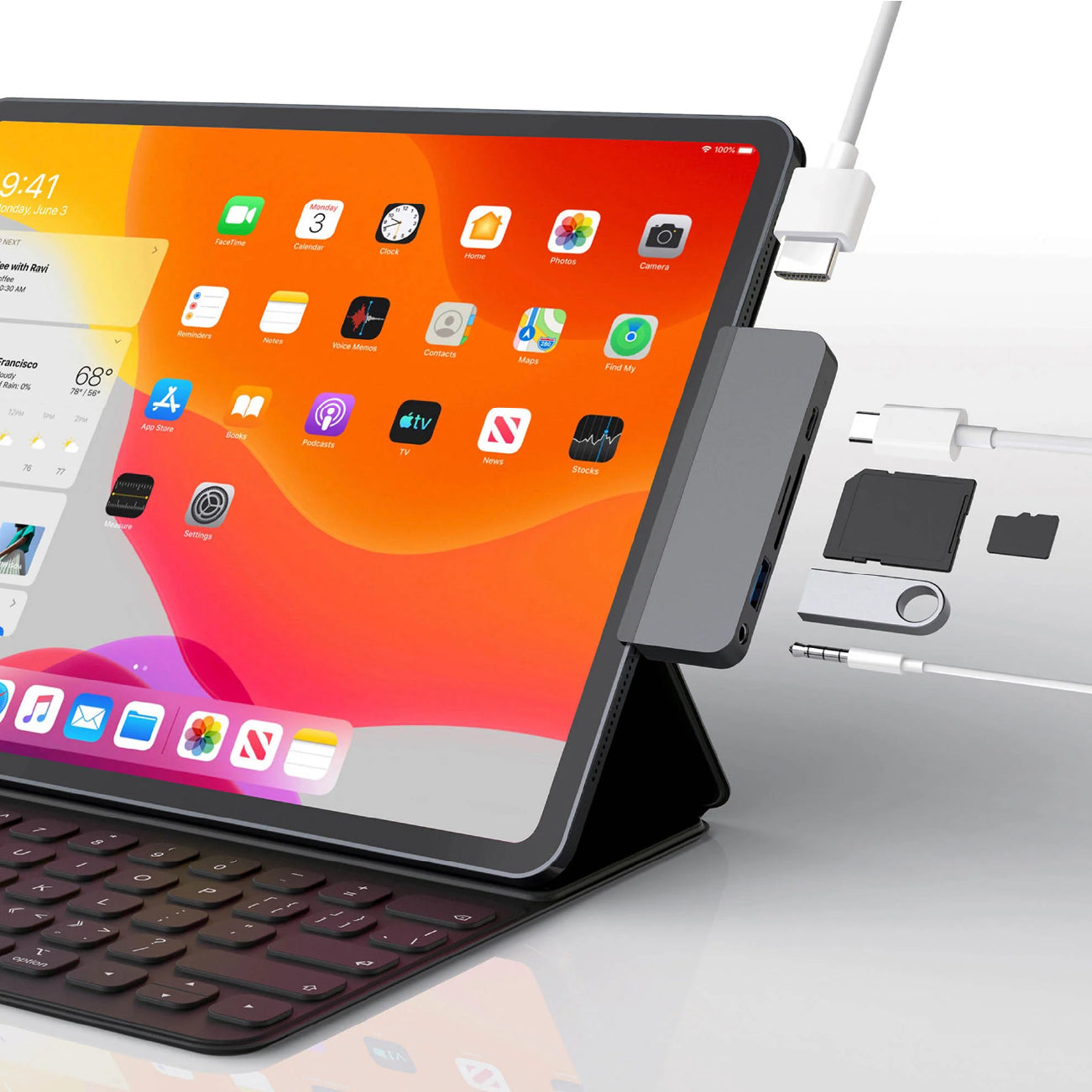 HyperDrive 6-in-1 USB-C Hub for iPad Pro V2 Gray
