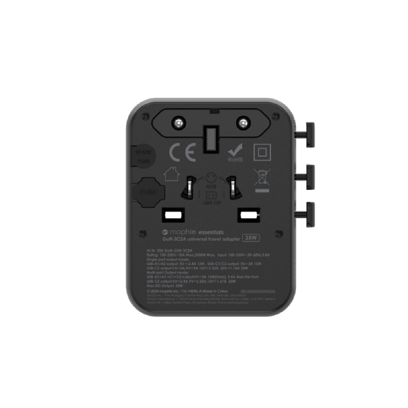 Mophie Universal Travel Adapter GAN PD 35W Black