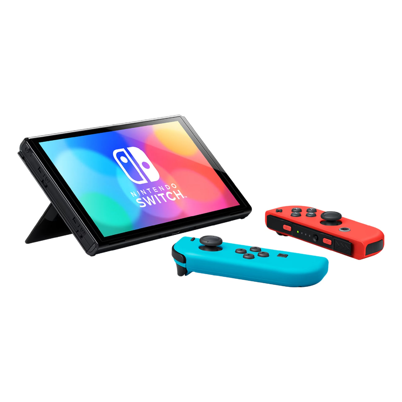 Nintendo Switch Oled with Neon Blue & Neon Red Joy-Con