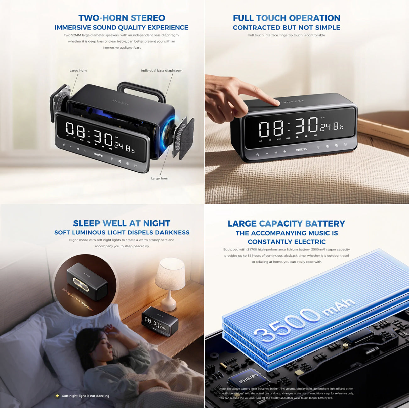 Philips TAS3609 Bluetooth Clock Speaker Grey