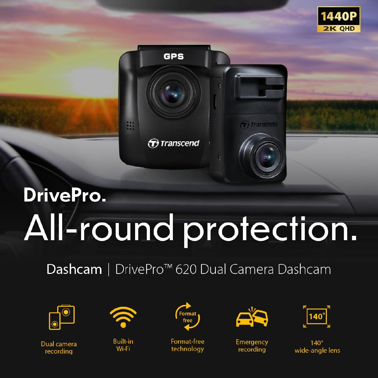 Transcend DP620 Dash Camera w/ Front& Rear Camera 64GB