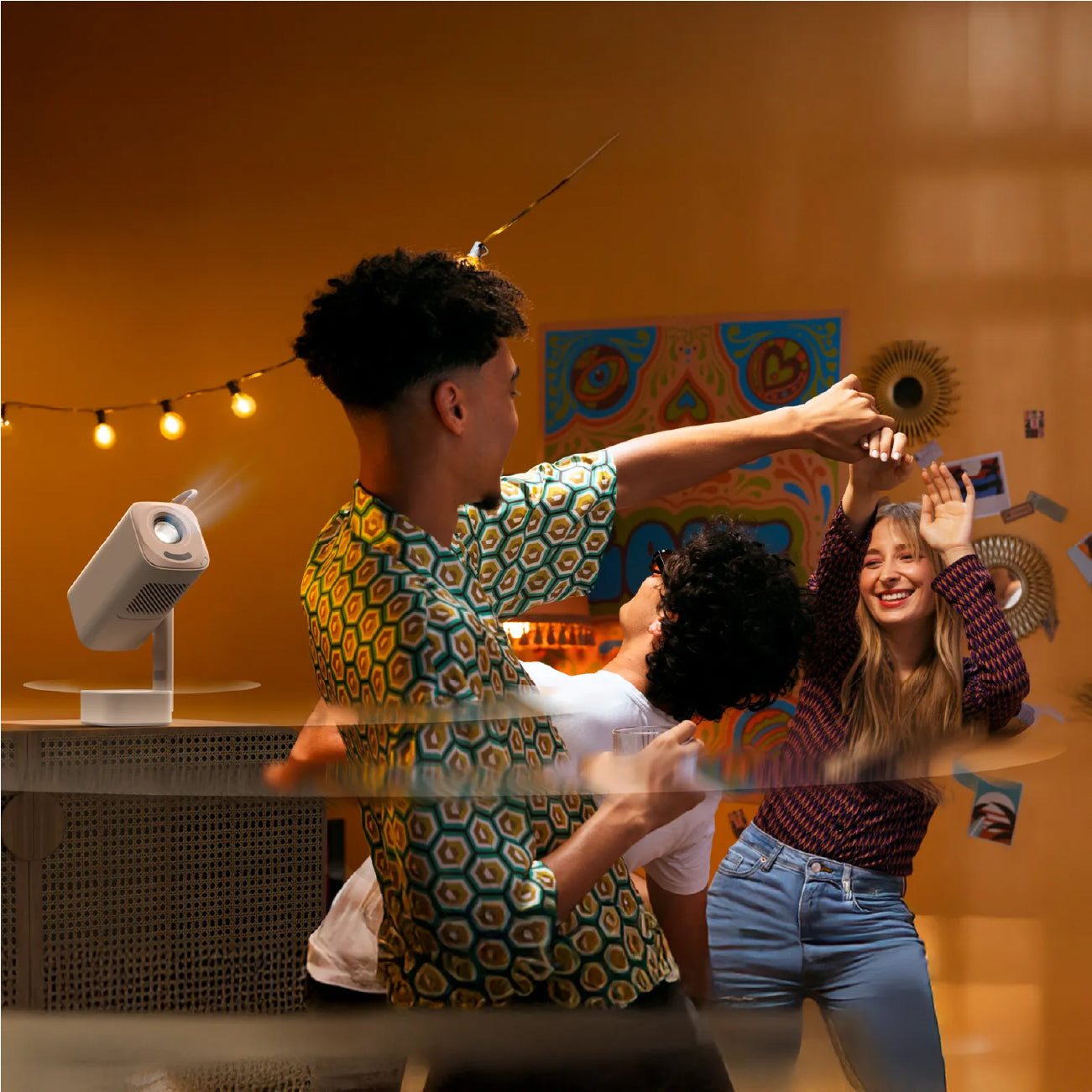 People enjoying the Yaber Entertainment Projector T1 Pro Auto Focus Portable 1080P Dolby Audio