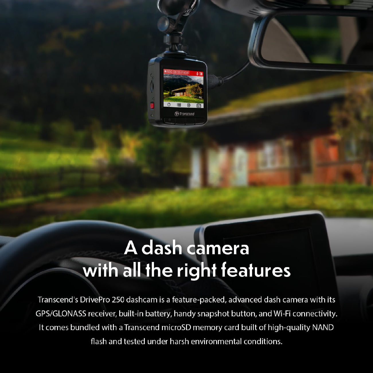 Transcend DP250 Dash Camera w/WIFI & GPS Track 64GB