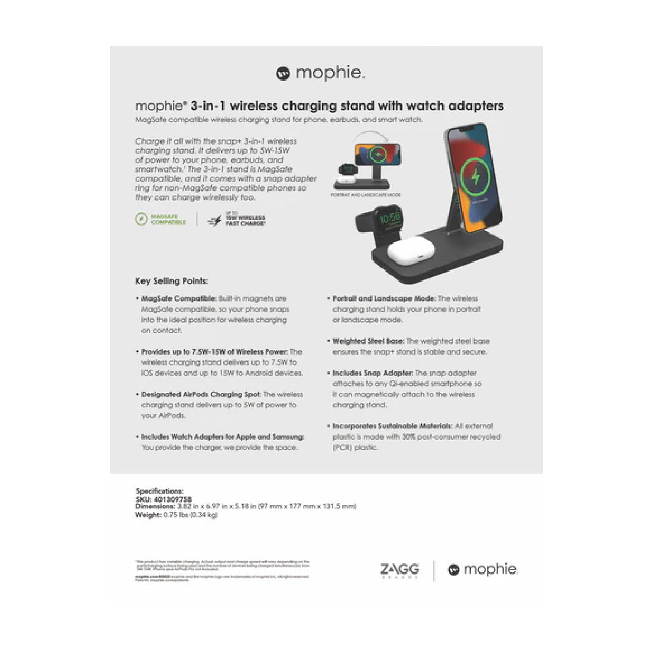 Mophie Universal Wireless Snap+ 3-in-1 w/ BYO Watch