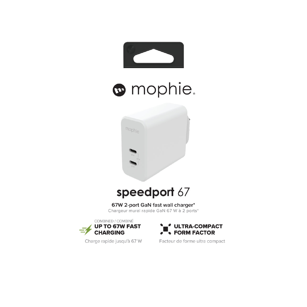 Mophie Wall Adapter USB-C PD DUAL 67W GAN White