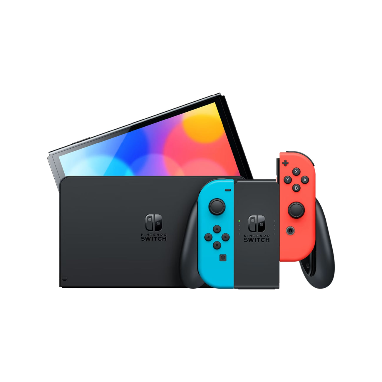 Nintendo Switch Oled with Neon Blue & Neon Red Joy-Con