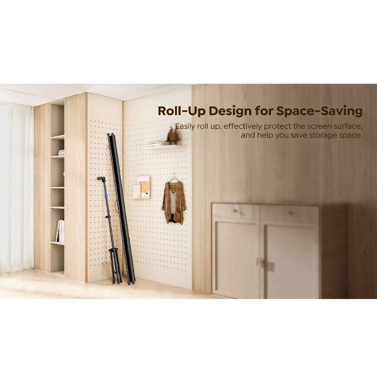 Save space when storing the Yaber YS-100F Projector screen with its roll-up design