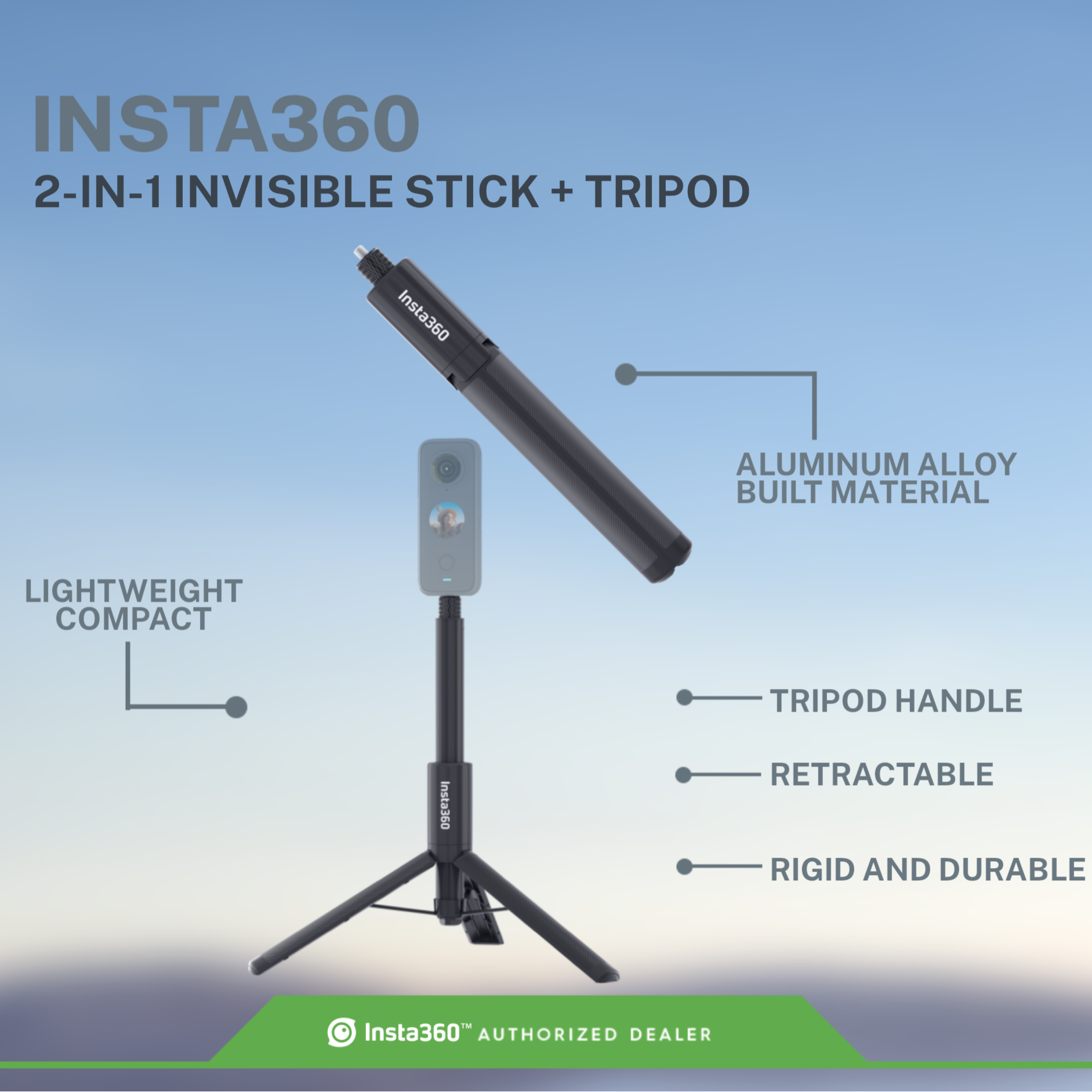 Insta360 2-in-1 Invisible Selfie Stick + Tripod