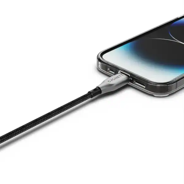 Cygnett Armoured Lightning to USB-C 1M Charging Cable Black - Image 2