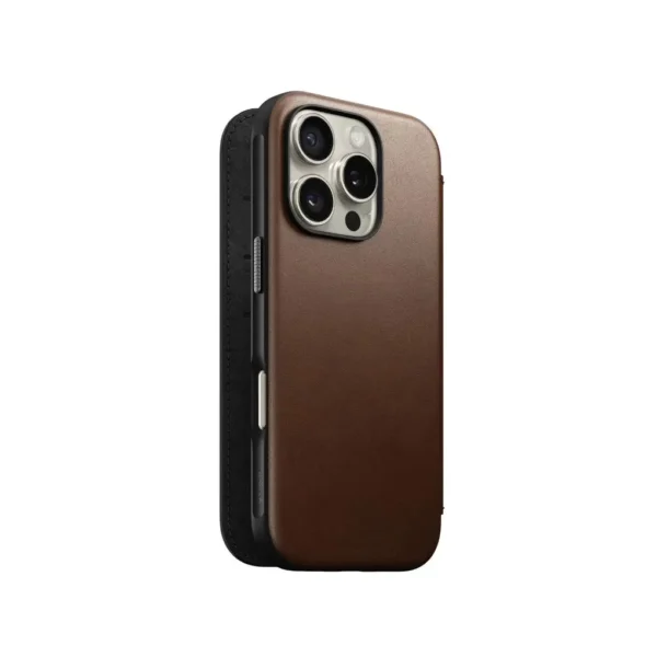 NOMAD Modern Leather Folio Nomad Leather Brown Case for iPhone 16 Pro